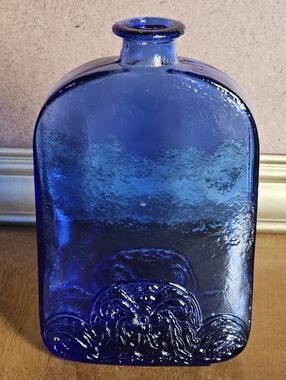 Vintage Vidrios De Levante Recycled Cobalt Glass Flask/Bottle Spain